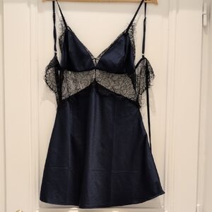 Wolf & Whistle Helena Navy Lace Trim Slip Dress 6